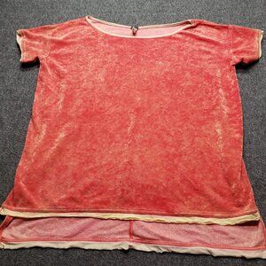 FREE PEOPLE We The Free Oversized Hi Lo Crushed Velvet Top Tunic Med Tee Orange